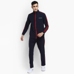 Men Navy Blue & Red Solid Tracksuit