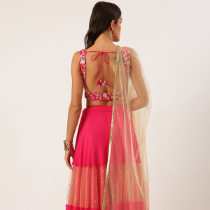 Pink Sequinned Ready to Wear Lehenga Blouse With Dupatta Potli Bag